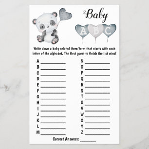 Prospectus 14 Cm X 21,6 Cm Carte de jeu pour Baby Shower Baby Panda ABC