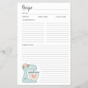 Prospectus 14 Cm X 21,6 Cm Carte de recette simple Mixer Floral Cake Bakery