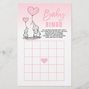 Prospectus 14 Cm X 21,6 Cm Cartes BINGO Baby shower pour fille au coeur rose 