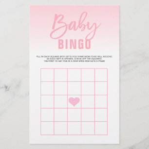 Prospectus 14 Cm X 21,6 Cm Cartes de Baby shower BINGO pour fille au coeur bl