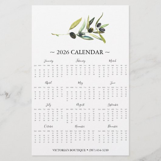 Prospectus 14 Cm X 21,6 Cm Circulaire Botanical Olive Branch 2025 Calendrier (Devant)