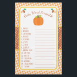 Prospectus 14 Cm X 21,6 Cm Citrouille d'automne Jeu de Baby shower - Word Sam<br><div class="desc">Ce design est composé d'un citrouille et d'un feuille aux couleurs d'automne sur un arrière - plan en vichy. Les produits de coordination sont disponibles dans notre boutique, zazzle.com/doodlelulu*. Contactez-nous si vous avez besoin de cette conception appliquée à un produit spécifique pour créer un article correspondant ! Merci tellement pour...</div>