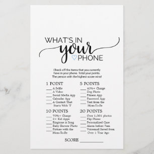 Prospectus 14 Cm X 21,6 Cm Coeur bleu Calligraphy What's In Your Phone Game