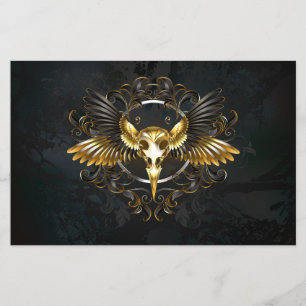 Prospectus 14 Cm X 21,6 Cm Crâne d'oiseaux dorés sur arrière - plan noir