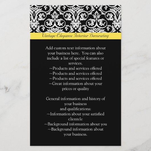 Prospectus 14 Cm X 21,6 Cm Damas noir/blanc avec jaune vif (Devant)