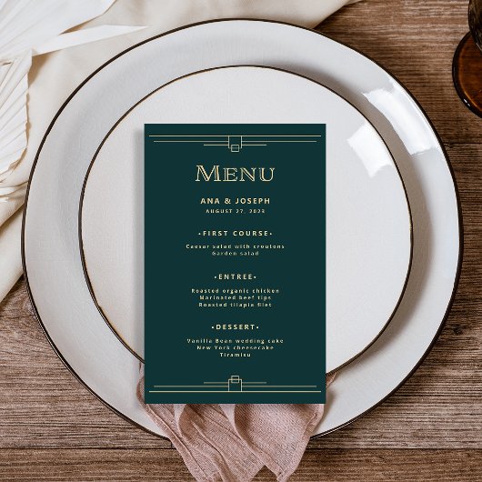 Prospectus 14 Cm X 21,6 Cm Déco moderne | Élégant menu Mariage Emerald Green