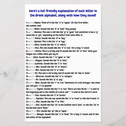 Prospectus 14 Cm X 21,6 Cm Documents alphabétiques grecs | Flyers d'apprentis (Dos)