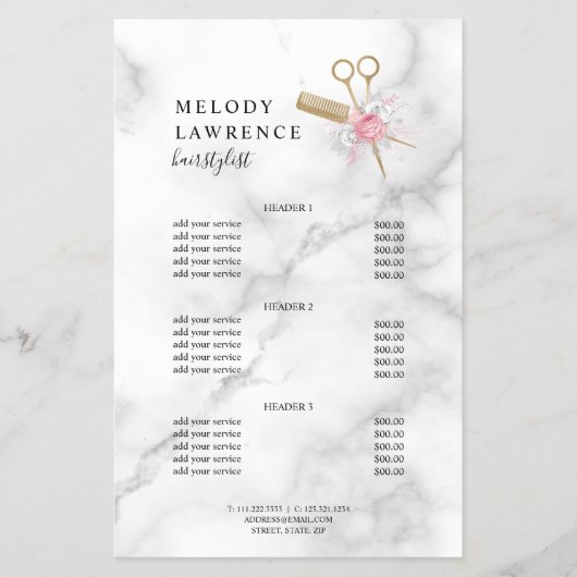 Prospectus 14 Cm X 21,6 Cm Elégant ciseaux doré peigne coiffeuse flyer (Devant)