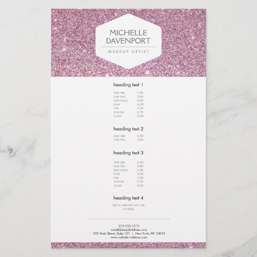 PROSPECTUS 14 CM X 21,6 CM ELÉGANT EMBLEM BLANC SUR PARTIES SCINTILLANT ROSE (Devant)