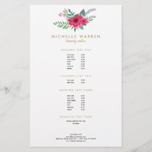 Prospectus 14 Cm X 21,6 Cm Elégant floral rose Salon Flyer