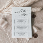 Prospectus 14 Cm X 21,6 Cm Élégante Calligraphie Noire Voudrait-Elle Plutôt J<br><div class="desc">Cette élégante calligraphie noire lui préférerait le jeu est parfait pour un simple wedding shower. Le design neutre présente une carte minimaliste décorée de typographie romantique et fantaisiste.</div>