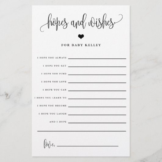 Prospectus 14 Cm X 21,6 Cm Espoirs et souhaits, Baby shower Conseils Papier (Devant)