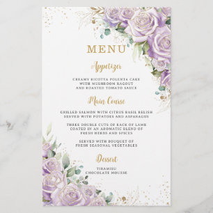 Prospectus 14 Cm X 21,6 Cm Feuille de menu Budget Lilac Purple Rose Floral Fl