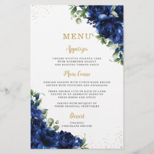 Prospectus 14 Cm X 21,6 Cm Feuille de menu de fleurs florales Roses Bleu Roya