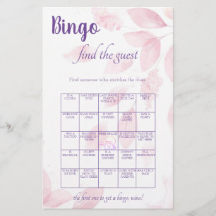 Prospectus 14 Cm X 21,6 Cm Feuilles Aquarelle Rose Bingo Trouver l'Invité