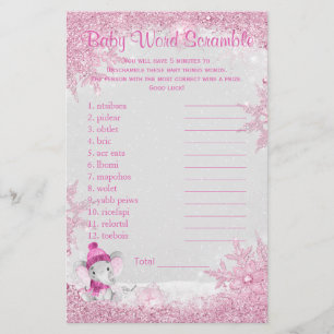 Prospectus 14 Cm X 21,6 Cm Fille Éléphant Hiver Jeux de Baby Shower Flyer