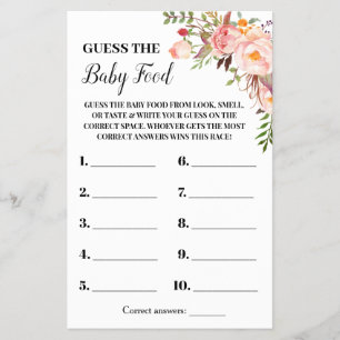 Prospectus 14 Cm X 21,6 Cm Fleurs roses Guess the Baby Food Shower Game Card