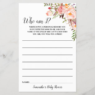 Prospectus 14 Cm X 21,6 Cm Fleurs roses Qui suis-je Carte de jeu Baby shower