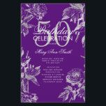 Prospectus 14 Cm X 21,6 Cm Floral 50th Birthday Program Silver Purple Menu<br><div class="desc">Design élégant "Programme de fête d'anniversaire" avec arrangement floral en argent avec texte personnalisé.</div>