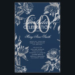 Prospectus 14 Cm X 21,6 Cm Floral 60th Birthday Program Silver Navy Menu<br><div class="desc">Design élégant "Programme de fête d'anniversaire" avec arrangement floral en argent avec texte personnalisé.</div>