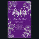 Prospectus 14 Cm X 21,6 Cm Floral 60th Birthday Program Silver Purple Menu<br><div class="desc">Design élégant "Programme de fête d'anniversaire" avec arrangement floral en argent avec texte personnalisé.</div>