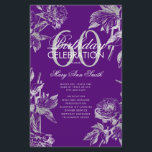 Prospectus 14 Cm X 21,6 Cm Floral 60th Birthday Program Silver Purple Menu<br><div class="desc">Design élégant "Programme de fête d'anniversaire" avec arrangement floral en argent avec texte personnalisé.</div>