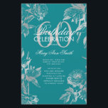 Prospectus 14 Cm X 21,6 Cm Floral 60th Birthday Programme Silver Menu Turquoi<br><div class="desc">Design élégant "Programme de fête d'anniversaire" avec arrangement floral en argent avec texte personnalisé.</div>