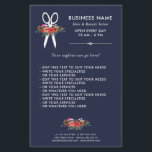 Prospectus 14 Cm X 21,6 Cm Floral Scissors<br><div class="desc">Coiffeuse de salon de coiffure en bleu marine avec fontes blanches modernes,  une paire de ciseaux blancs,  et des fleurs dessinées à la main dans de belles combinaisons de couleurs : corail rouge,  rose chaud,  orange et blanc.</div>