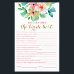 Prospectus 14 Cm X 21,6 Cm Flyer de jeu de baby shower floral tropical de pla<br><div class="desc">Qui connaît le mieux la mariée Jeu de baby shower. Conception de plage florale tropicale.</div>