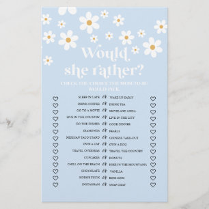 Prospectus 14 Cm X 21,6 Cm Flyer de jeu « Préférerait-elle » pour la baby sho