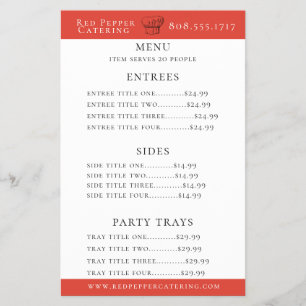 Prospectus 14 Cm X 21,6 Cm Flyer de menu de traiteur Chapeau de Chef