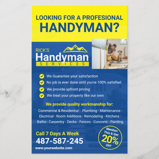 Prospectus 14 Cm X 21,6 Cm Flyer de promotion d'entreprise Handyman - Profess (Devant)