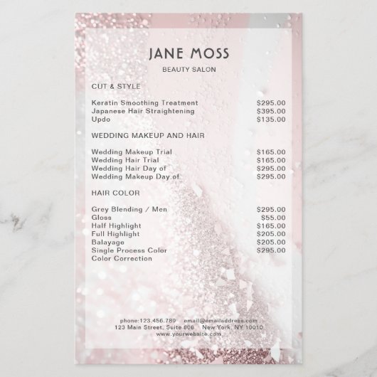 Prospectus 14 Cm X 21,6 Cm Flyer moderne Parties scintillant en argent rose (Devant)