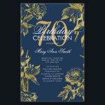 Prospectus 14 Cm X 21,6 Cm Glam Floral 70th Birthday Program Gold Navy Menu<br><div class="desc">Design élégant "Programme de fête d'anniversaire" avec arrangement floral en or avec texte personnalisé.</div>