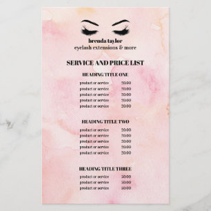 Prospectus 14 Cm X 21,6 Cm Glam watercolor pink EYELASH SALON SERVICE LIST