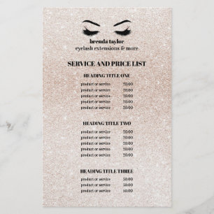 Prospectus 14 Cm X 21,6 Cm Glitter champagne pink EYELASH SALON SERVICE LIST