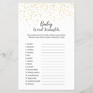 Prospectus 14 Cm X 21,6 Cm Gold Confetti Baby shower Baby Word Scramble Jeu