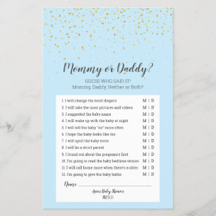 Prospectus 14 Cm X 21,6 Cm Gold Confetti Baby shower bleu Mommy ou Daddy Jeu