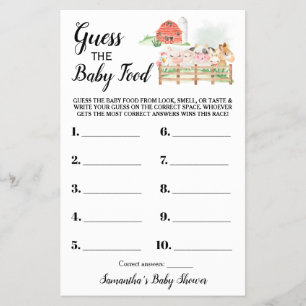 Prospectus 14 Cm X 21,6 Cm Guess the Baby Food Farm Baby shower Carte de jeu