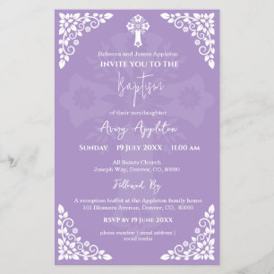 Prospectus 14 Cm X 21,6 Cm Invitation budgétaire Floral Cross Baptism Lilac