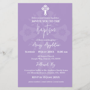 Prospectus 14 Cm X 21,6 Cm Invitation budgétaire Floral Cross Baptism Lilac