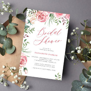Prospectus 14 Cm X 21,6 Cm Invitation de douche de mariage rose florale de sc