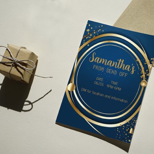 Prospectus 14 Cm X 21,6 Cm Invitation Elegant Dark Blue et Gold Prom