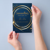 Prospectus 14 Cm X 21,6 Cm Invitation Elegant Dark Blue et Gold Prom (Poignée)