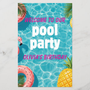 Prospectus 14 Cm X 21,6 Cm Invitation Fête Piscine Flamant Tropical Fun