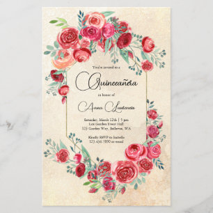 Prospectus 14 Cm X 21,6 Cm Invitation Watercolor Budget Roses Rouges Quincean