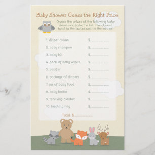 Prospectus 14 Cm X 21,6 Cm Jeu de baby shower « Devine le prix des animaux de