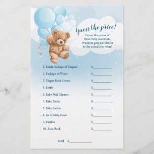 Prospectus 14 Cm X 21,6 Cm Jeu de Baby Shower Devinez le Prix Ourson Bleu