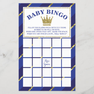 Prospectus 14 Cm X 21,6 Cm Jeu de bingo Baby Shower, Prince, Bleu et Or