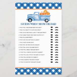 Prospectus 14 Cm X 21,6 Cm Jeu de devinette pour Baby Shower camion bleu citr